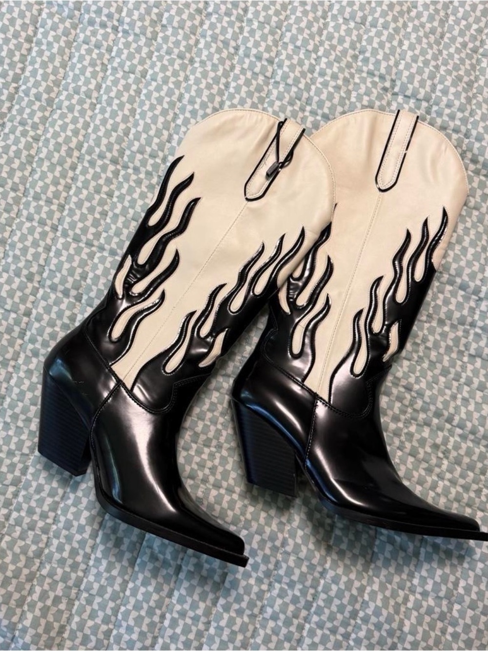 Zara Black and Cream Western Flame Heeled Boots